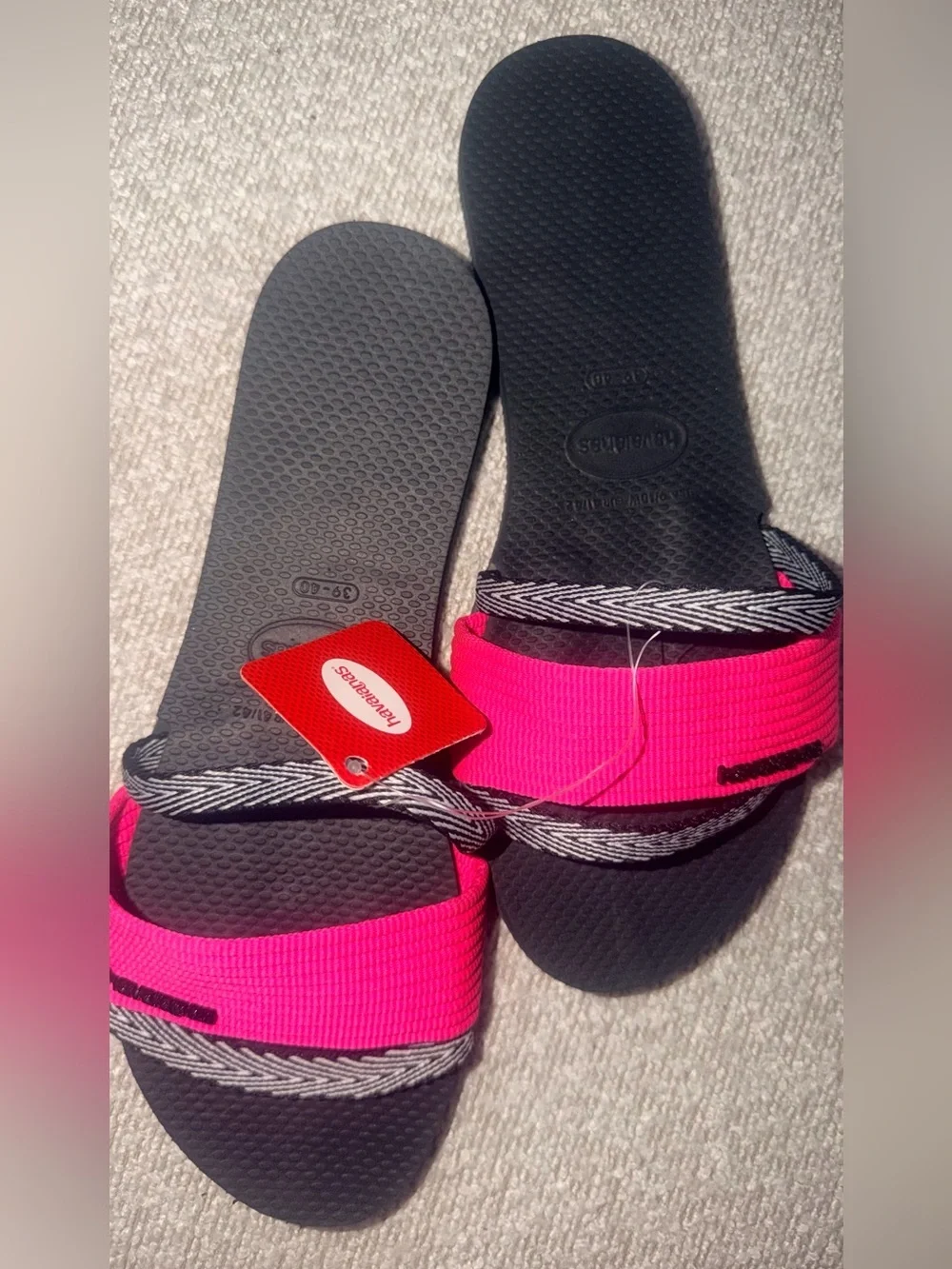 Havaianas Hot Pink Strap Black Footbed Slide Sandals
